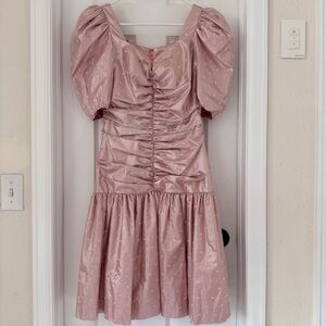💕✨ VTG Halston III 80s Metallic Lame Pink Polka Dot Ruched Party Dress
